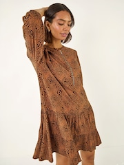 Roman Brown Spot Print Zip Front Dress - Image 2 of 6