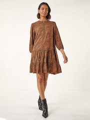 Roman Brown Spot Print Zip Front Dress - Image 3 of 6