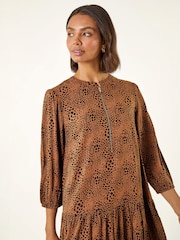 Roman Brown Spot Print Zip Front Dress - Image 5 of 6