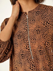 Roman Brown Spot Print Zip Front Dress - Image 6 of 6