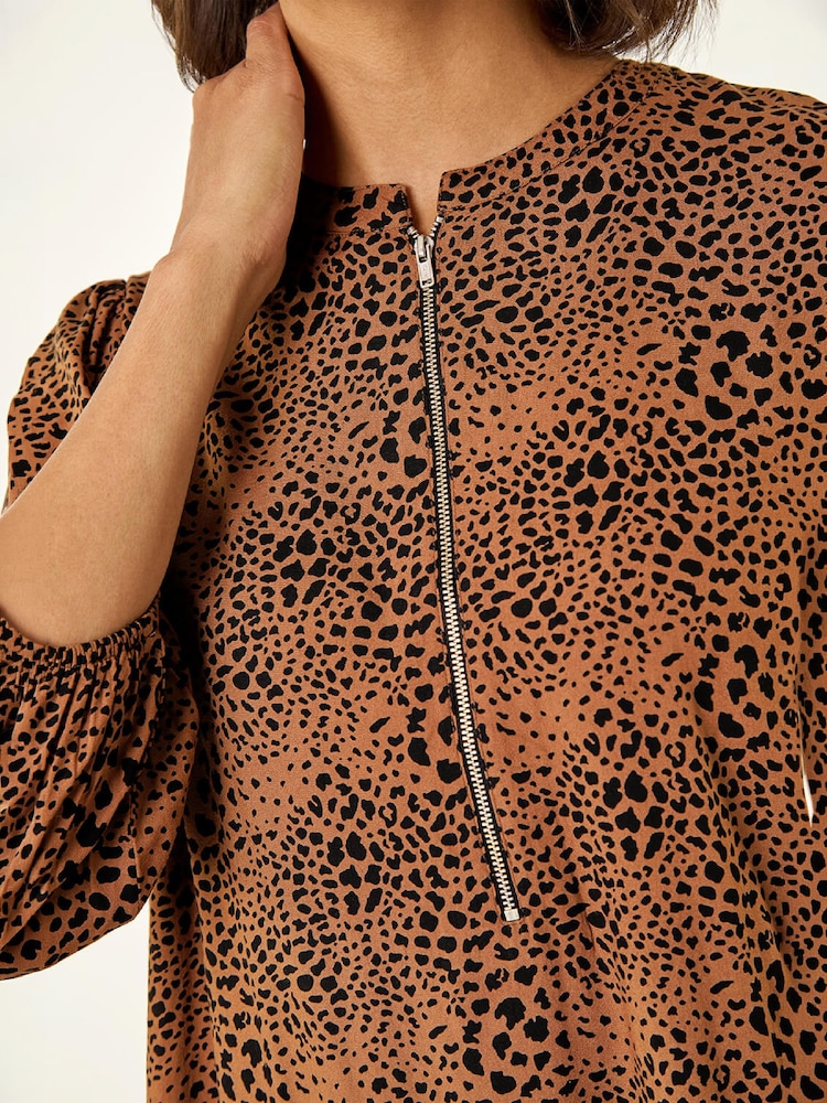 Roman Brown Spot Print Zip Front Dress - Image 6 of 6 Roman Brown Spot Print Zip Front Dress - Image 6 of 6