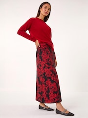 Roman Red Rose Print A-Line Midi Skirt - Image 2 of 5