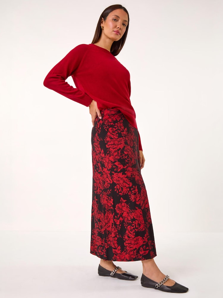 Roman Red Rose Print A-Line Midi Skirt - Image 2 of 5 Roman Red Rose Print A-Line Midi Skirt - Image 2 of 5