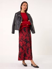 Roman Red Rose Print A-Line Midi Skirt - Image 3 of 5
