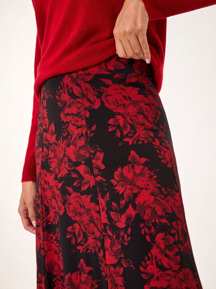 Roman Red Rose Print A-Line Midi Skirt - Image 5 of 5 Roman Red Rose Print A-Line Midi Skirt - Image 5 of 5