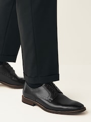 Black Wide Fit Leather Contrast Sole Derby Shoes - Image 1 of 6