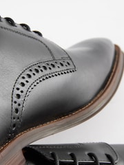 Black Wide Fit Leather Contrast Sole Derby Shoes - Image 4 of 6