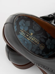 Black Wide Fit Leather Contrast Sole Derby Shoes - Image 5 of 6