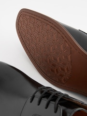 Black Wide Fit Leather Contrast Sole Derby Shoes - Image 6 of 6
