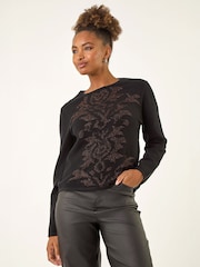 Roman Black Glitter Embossed Knit Top - Image 4 of 5