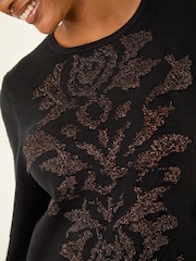 Roman Black Glitter Embossed Knit Top - Image 5 of 5