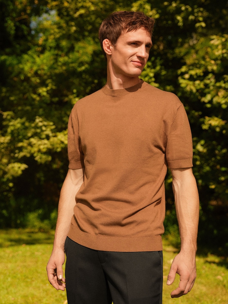 Brown Regular Fit Knitted T-Shirt - Image 1 of 8