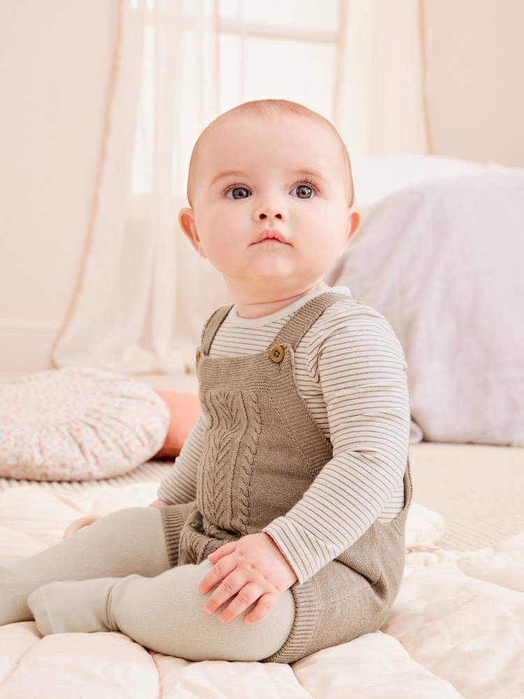 Brązowy - Knitted Baby Romper, Top & Tights 3 Piece Set (0-18mths) - Image 1 of 10