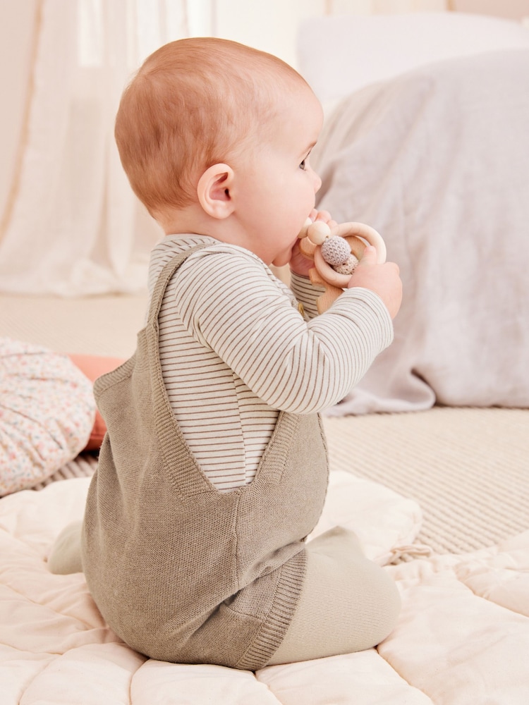 Brązowy - Knitted Baby Romper, Top & Tights 3 Piece Set (0-18mths) - Image 2 of 10