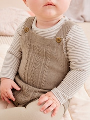 Brązowy - Knitted Baby Romper, Top & Tights 3 Piece Set (0-18mths) - Image 3 of 10