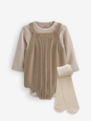 Brązowy - Knitted Baby Romper, Top & Tights 3 Piece Set (0-18mths) - Image 5 of 10