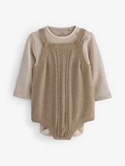 Brązowy - Knitted Baby Romper, Top & Tights 3 Piece Set (0-18mths) - Image 6 of 10