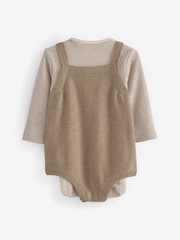 Brązowy - Knitted Baby Romper, Top & Tights 3 Piece Set (0-18mths) - Image 7 of 10