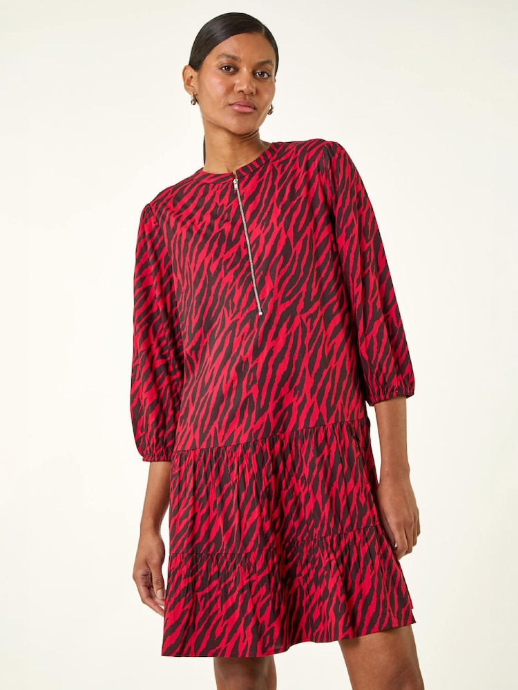 Roman Animal Print Zip Front Dress - 5এর মধ্যে 1 ছবি