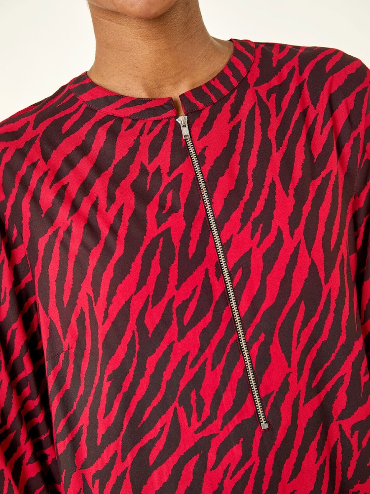 Roman Animal Print Zip Front Dress - 5এর মধ্যে 5 ছবি