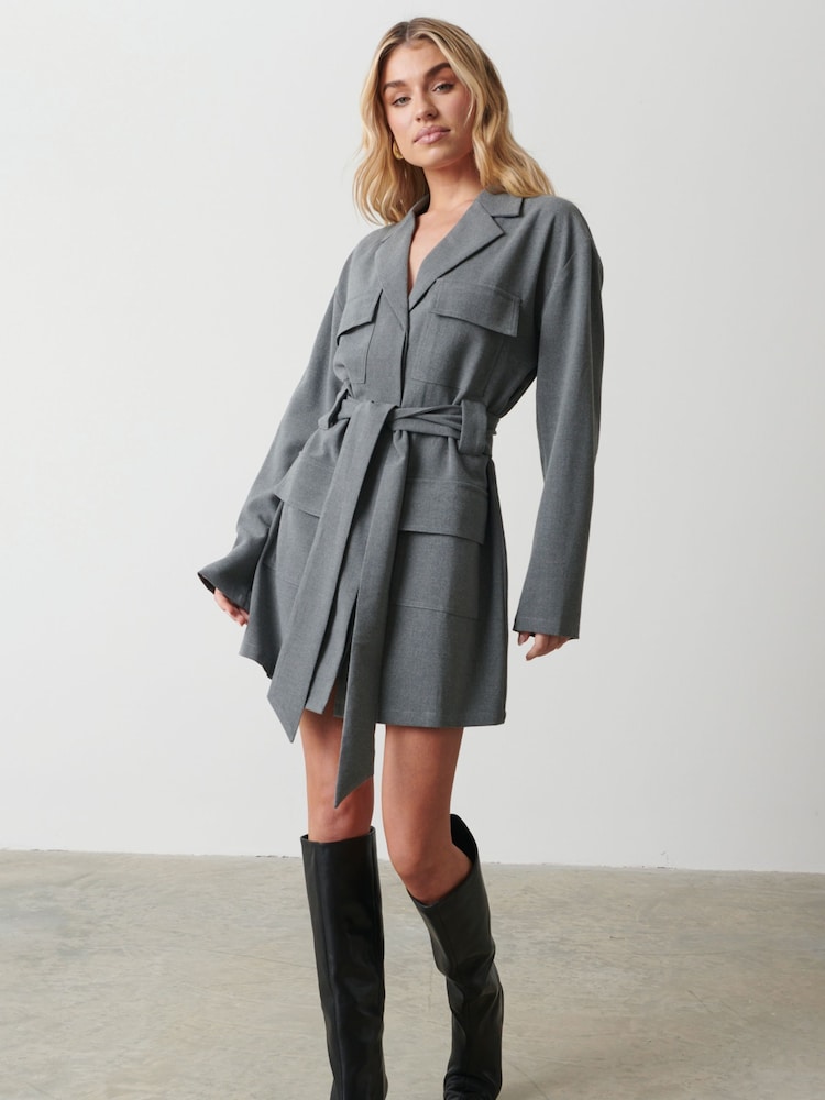 Pretty Lavish Grey Morgan Tailored Cargo Mini Dress - Image 1 of 1
