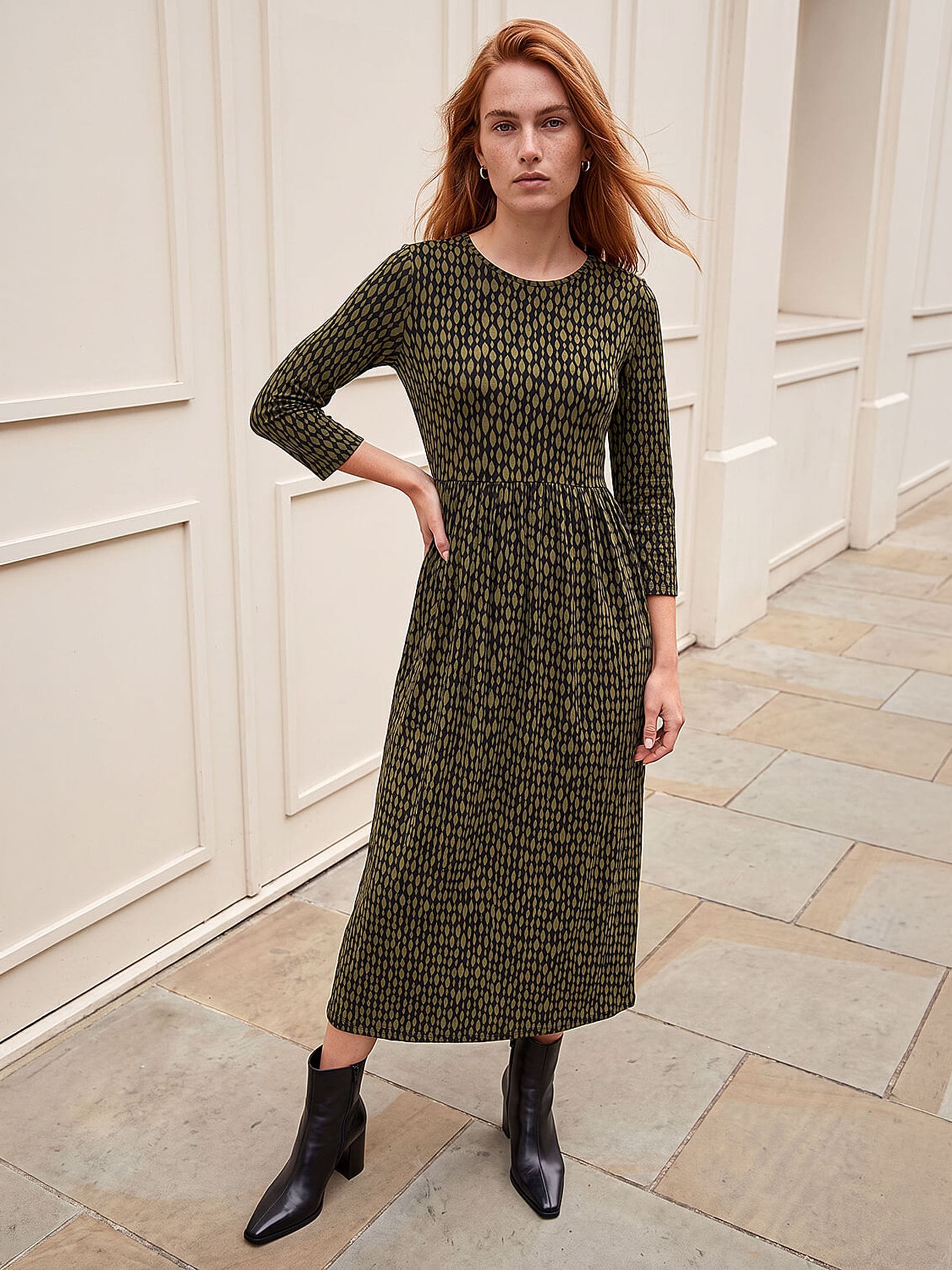 Roman Geometric Pocket Stretch Midi Dress, Green, Size 20, Women - Image 4