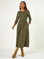 Roman Geometric Pocket Stretch Midi Dress - Image 1 de 5