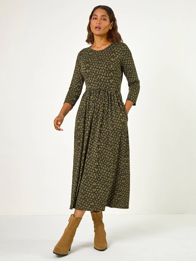 Roman Geometric Pocket Stretch Midi Dress - Image 1 de 5