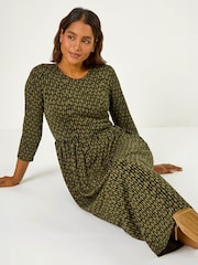 Roman Geometric Pocket Stretch Midi Dress - Image 2 de 5