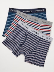 FatFace Chesil Blue Stripe Cotton Boxers 3 Pack - Image 1 of 2