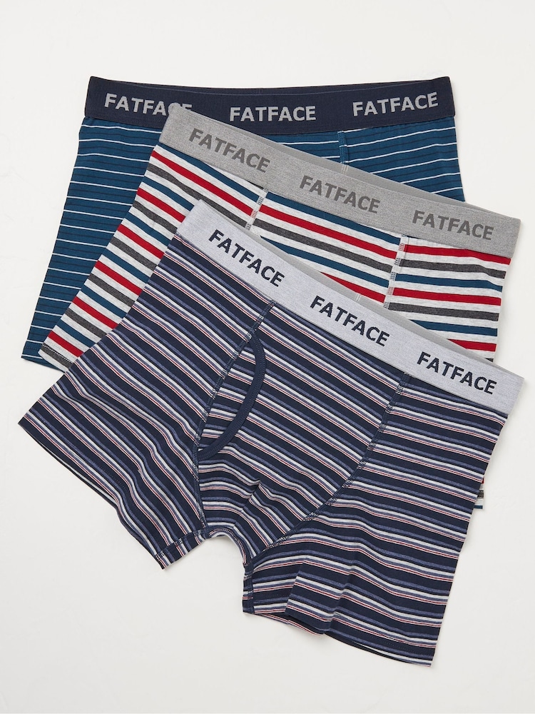 FatFace Chesil Blue Stripe Cotton Boxers 3 Pack - Image 1 of 2 FatFace Chesil Blue Stripe Cotton Boxers 3 Pack - Image 1 of 2