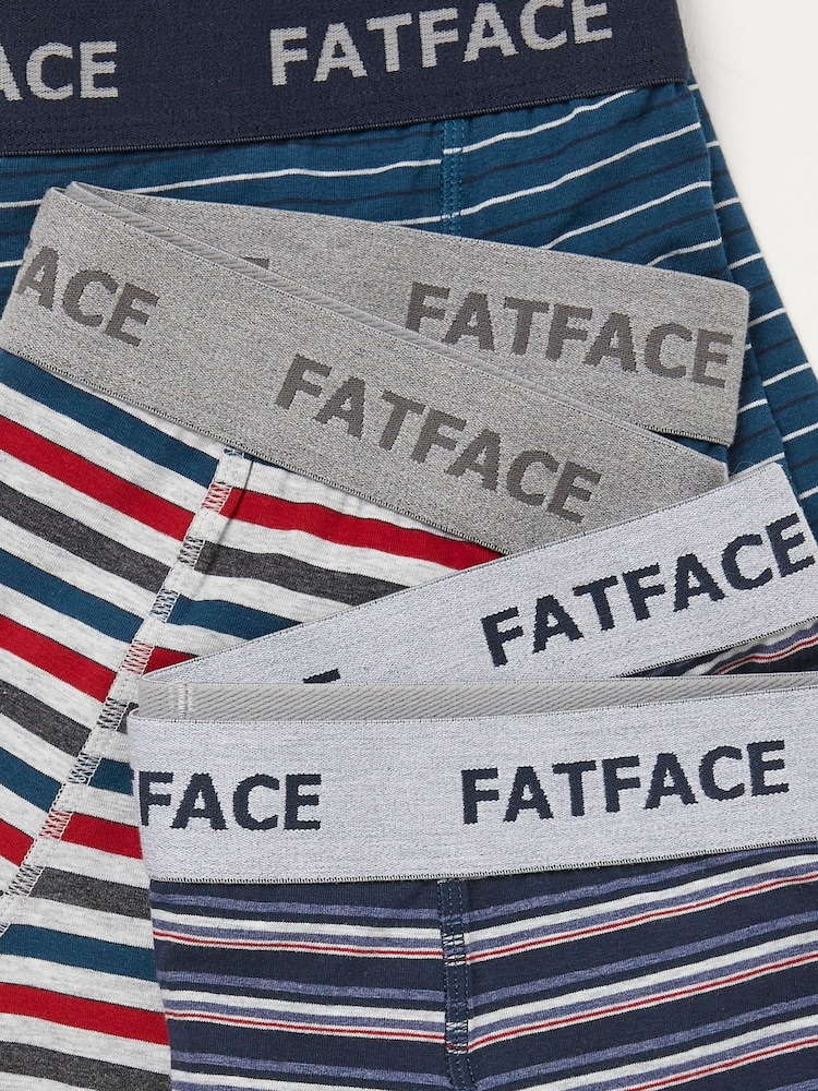 FatFace Chesil Blue Stripe Cotton Boxers 3 Pack - Image 2 of 2