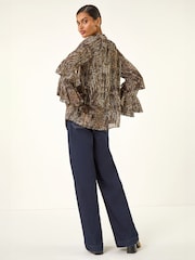 Roman Animal Print Tie Front Flared Top - Image 3 de 5