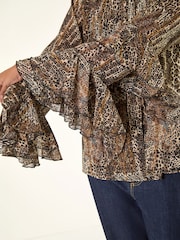 Roman Animal Print Tie Front Flared Top - Image 5 de 5