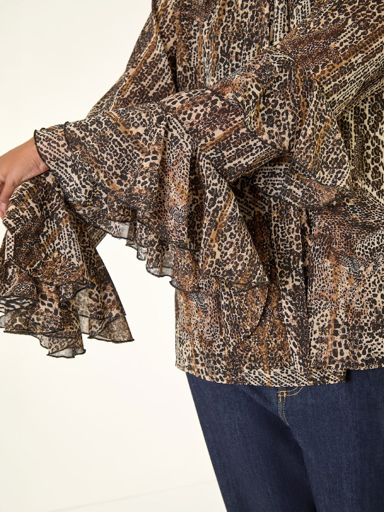Roman Animal Print Tie Front Flared Top - Image 5 de 5