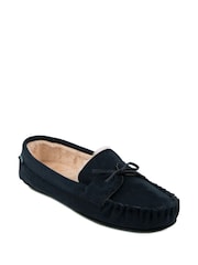 Totes Navy Mens Suedette Moccasin Slippers - Image 3 of 5