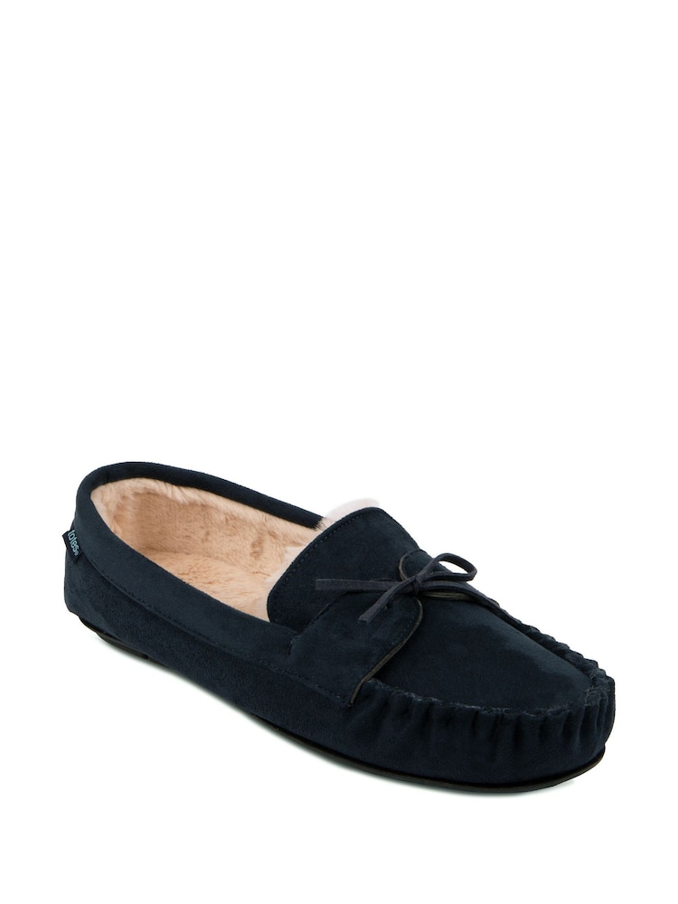 Totes Navy Mens Suedette Moccasin Slippers - Image 3 of 5