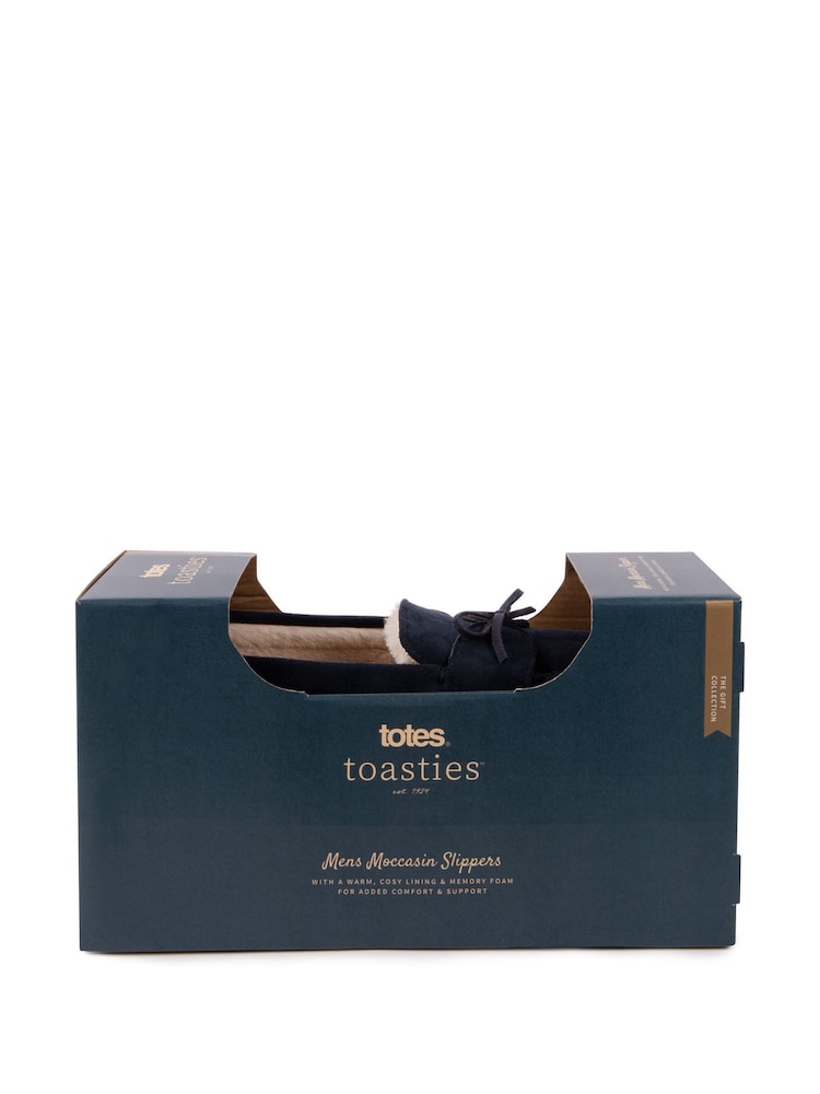 Totes Navy Mens Suedette Moccasin Slippers - Image 5 of 5