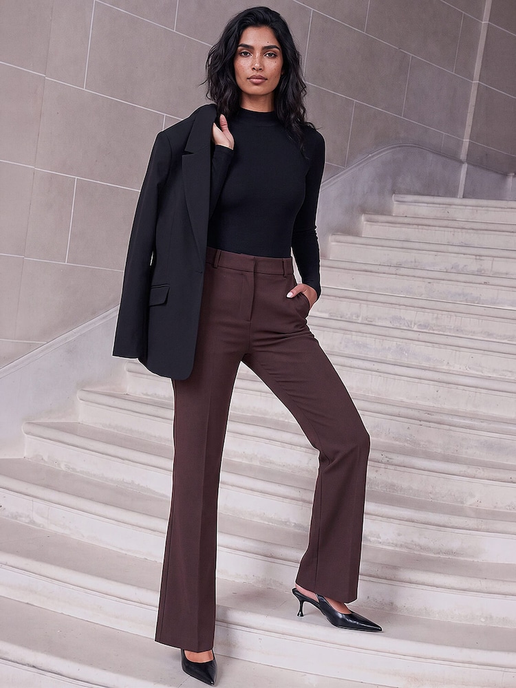 Roman Brown Bootcut Leg Stretch Trousers - Image 2 of 4 Roman Brown Bootcut Leg Stretch Trousers - Image 2 of 4
