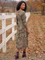 Roman Green Paisley Print Stretch Midi Dress - Image 2 of 4