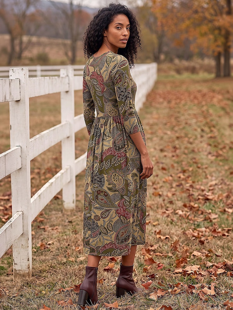 Roman Green Paisley Print Stretch Midi Dress - Image 2 of 4 Roman Green Paisley Print Stretch Midi Dress - Image 2 of 4