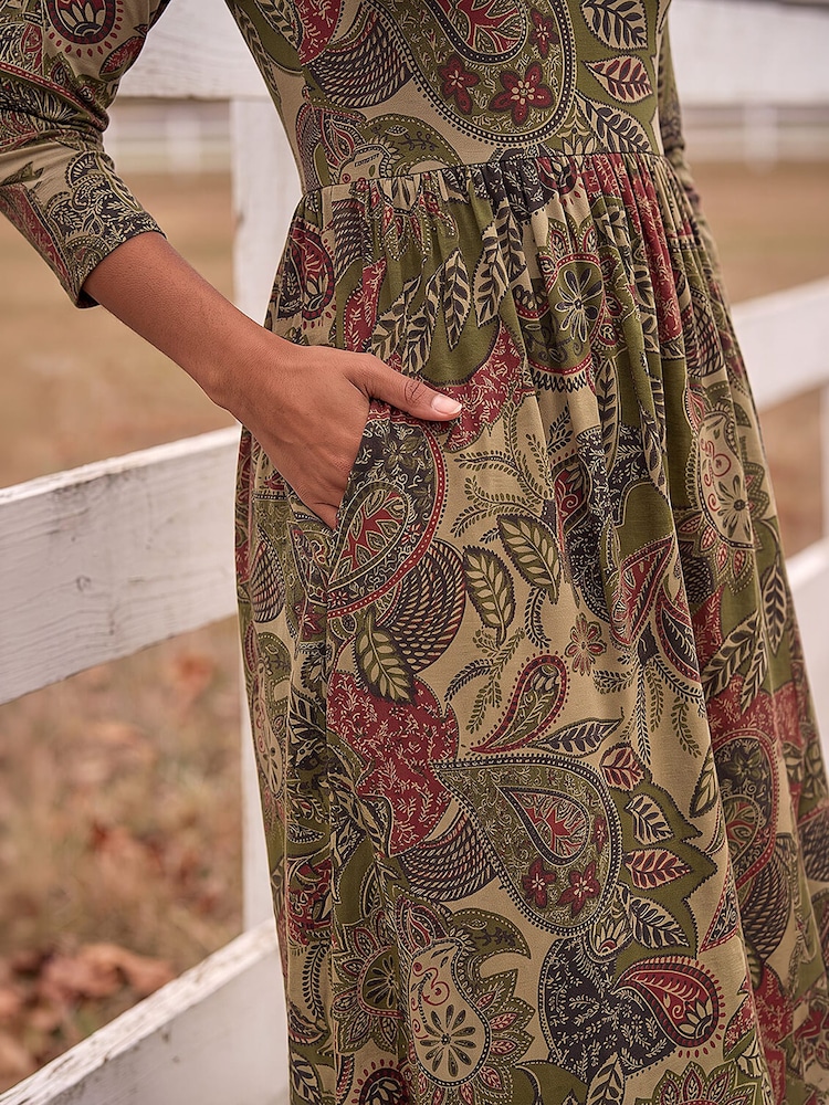 Roman Green Paisley Print Stretch Midi Dress - Image 4 of 4 Roman Green Paisley Print Stretch Midi Dress - Image 4 of 4