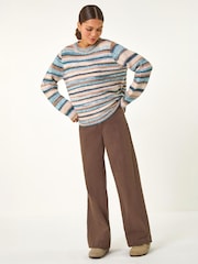 Roman Blue Wool Blend Striped Stretch Jumper - Image 2 of 5