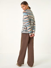 Roman Blue Wool Blend Striped Stretch Jumper - Image 3 of 5