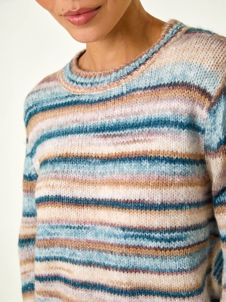 Roman Blue Wool Blend Striped Stretch Jumper - Image 5 of 5 Roman Blue Wool Blend Striped Stretch Jumper - Image 5 of 5