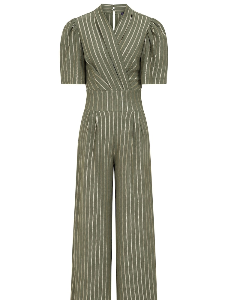 Hot Squash Green Wide Leg Gold Stripe Jumpsuit - Imagen 5 de 5