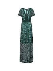 Hot Squash Green V-Neck Lace Maxi Dress - Image 5 of 5