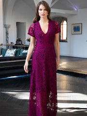 Hot Squash Purple V-Neck Lace Maxi Dress - Image 1 of 6