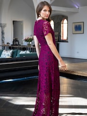 Hot Squash Purple V-Neck Lace Maxi Dress - Image 2 of 6