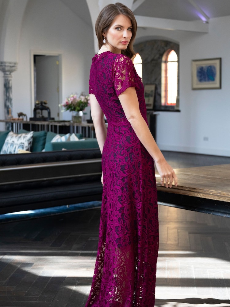 Hot Squash Purple V-Neck Lace Maxi Dress - Image 2 of 6